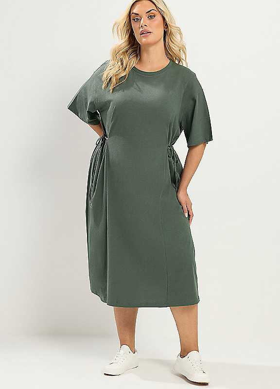 Yours Women's Olive Front Tie Midi T-Shirt Dress In Size 26-28 - Image 6