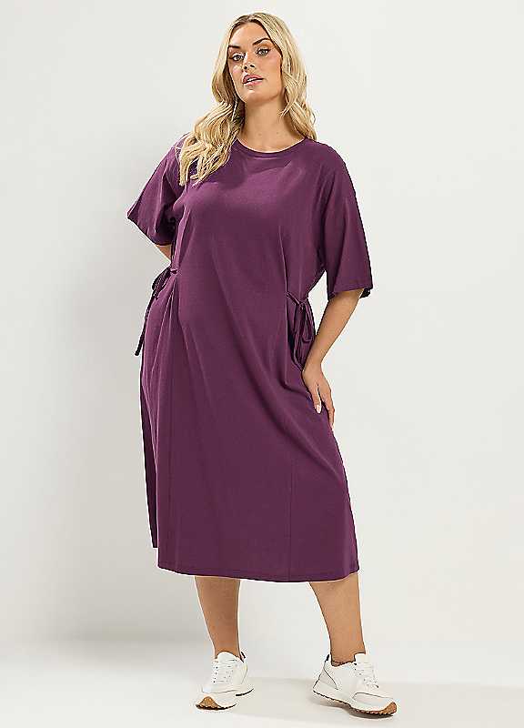 Yours Women's Front Tie Midi T-Shirt Dress in Purple | Size: 26-28 - Image 6