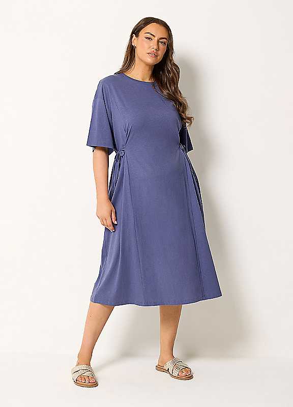 Yours Women's Indigo Front Tie Midi T-Shirt Dress In Size 26-28 - Image 6