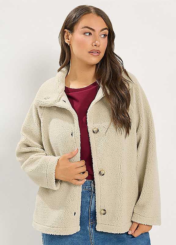 Yours Women's Natural Funnel Neck Borg Jacket In Size 20 - Image 6