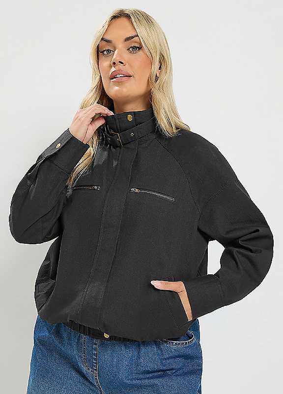 Yours Women's Black Funnel Neck Twill Shacket In | Size: 26-28 - Image 2