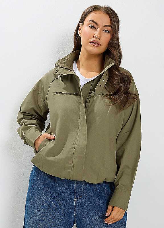 Yours Women's Funnel Neck Twill Shacket in Olive | Size: 20 - Image 2