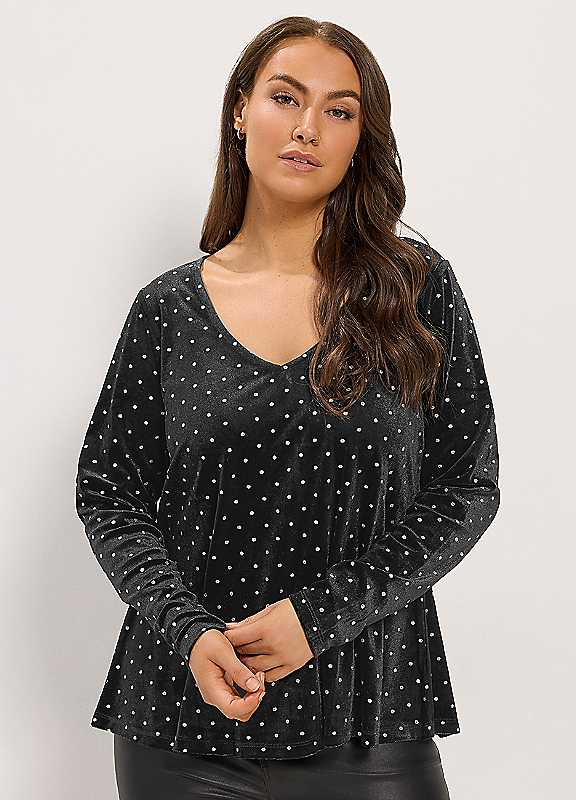Yours Women's Black Glitter Polka Dot Top In | : 26/28 - Image 6