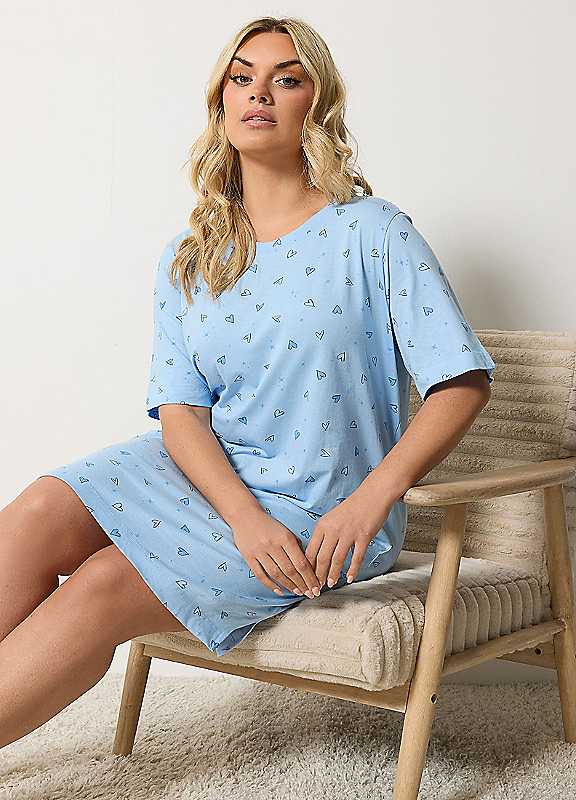Yours Women's Baby Blue Heart Side Split Nightdress In | : 22/24 - Image 3