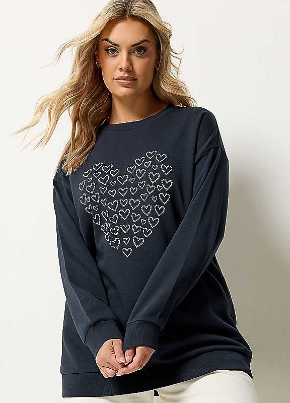 Yours Women's Dark Navy Heart Printed Sweatshirt In | Size: 26/28 - Image 2