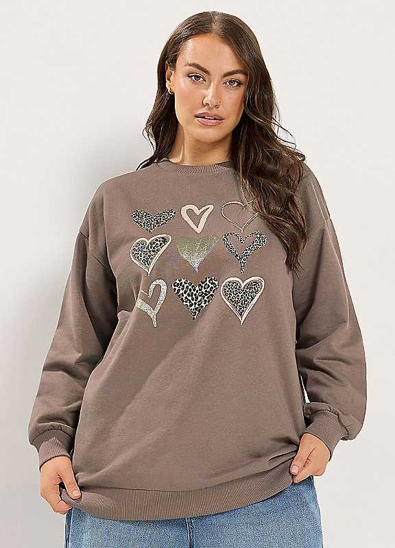 Yours Women's Taupe Heart Sweatshirt In | : 22/24 - Image 6