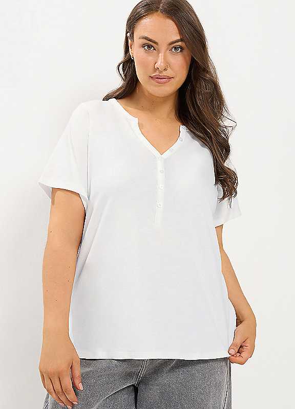 Yours Women's White Henley T-Shirt In | Size: 14 - Image 2