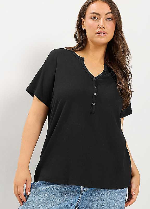 Yours Women's Black Henley T-Shirt In | Size: 30-32 - Image 2