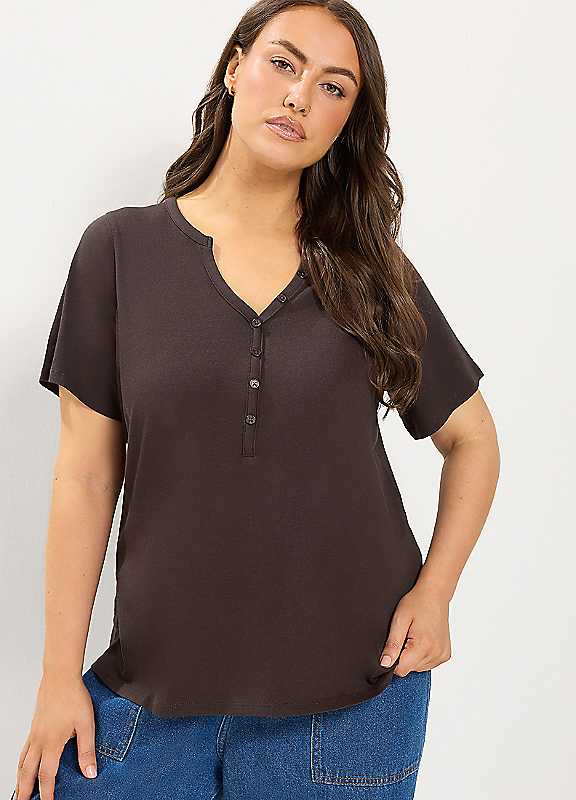 Yours Women's Brown Henley T-Shirt In | : Size 12 - Image 2