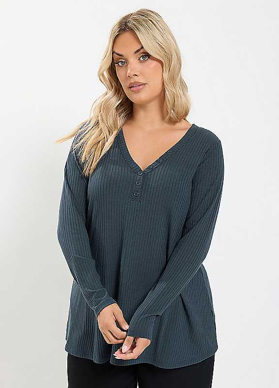 Yours Women's Grey Henley Swing Top In | Size: 16 - Image 6