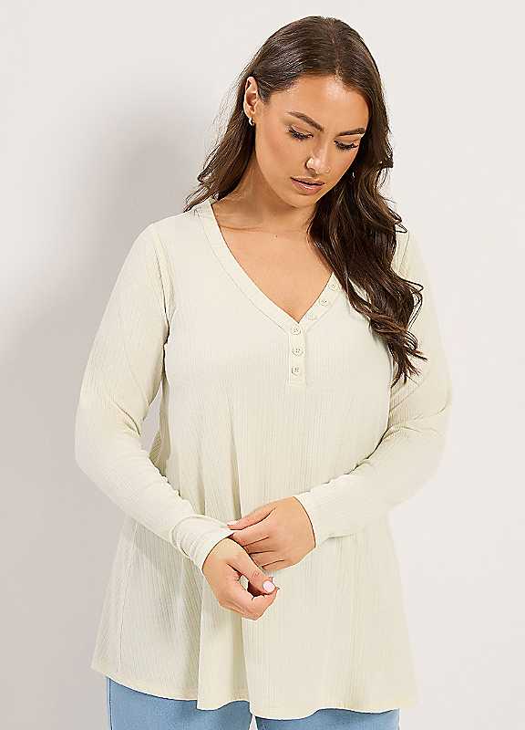 Yours Women's Cream Curve Henley Swing Top