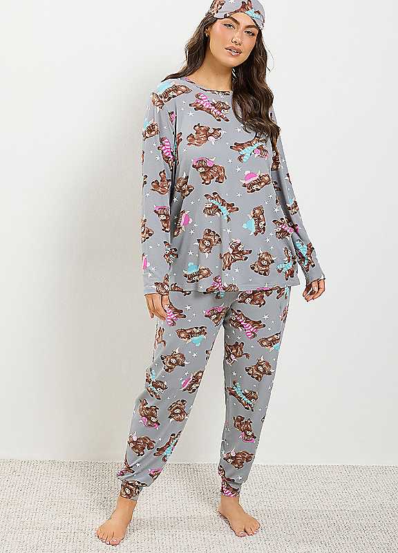 Yours Women's Grey Highland Cow Soft Touch Pyjama Set In | : 30/32 - Image 2