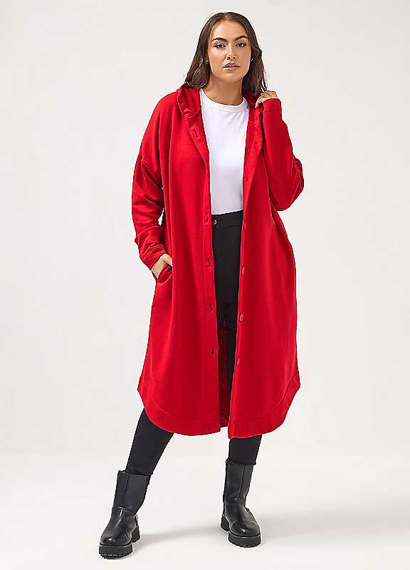 Yours Women's Hooded Maxi Jacket in Red | Size: 26-28 - Image 3