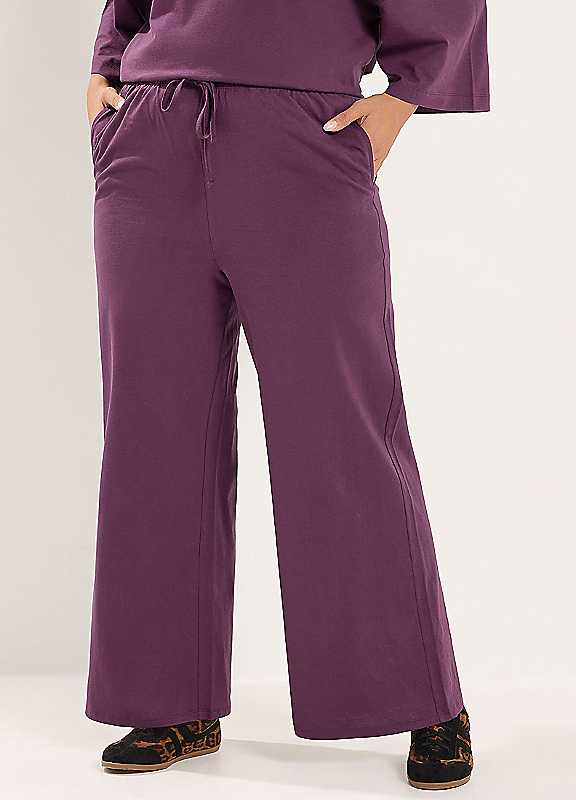 Yours Women's Purple Curve Jersey Wide Leg Trousers