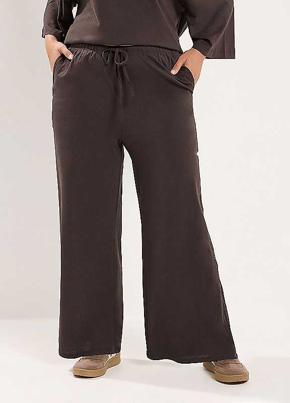 Yours Women's Jersey Wide Leg Trousers in Chocolate | Size: 20S - Image 2