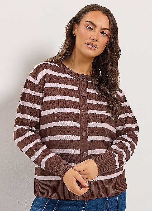 Yours Women's Brown Stripe Knitted Cardigan In | Size: 26-28 - Image 6