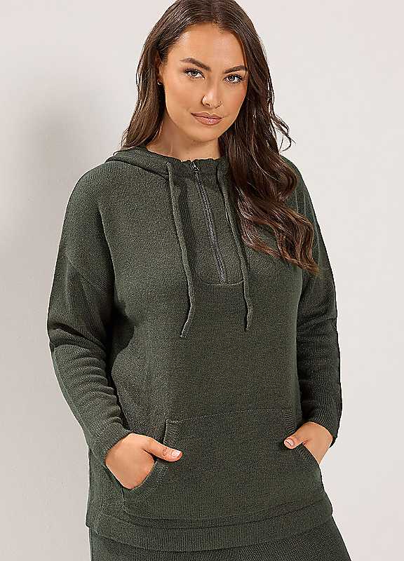 Yours Women's Green Quarter Zip Knitted Hoodie In | Size: 30-32 - Image 3