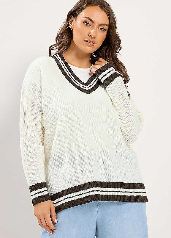 Yours Women's Ivory Knitted Tennis Jumper In | Size: 22/24 - Image 6