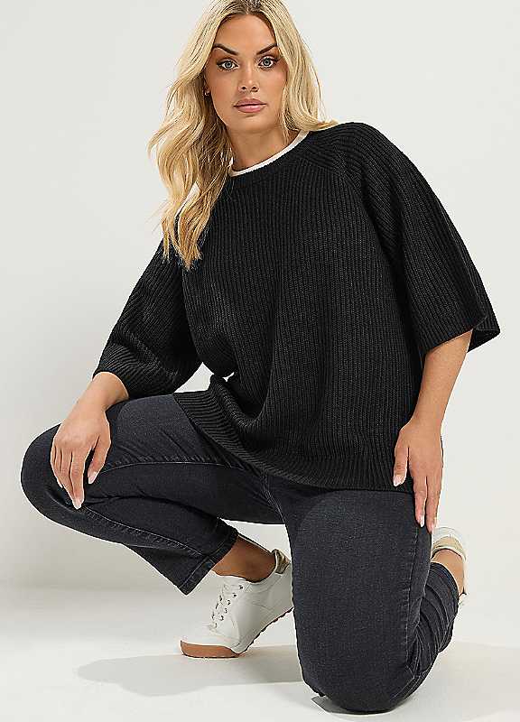 Yours Curve Women's Black Short Sleeve Knitted Top - Image 7