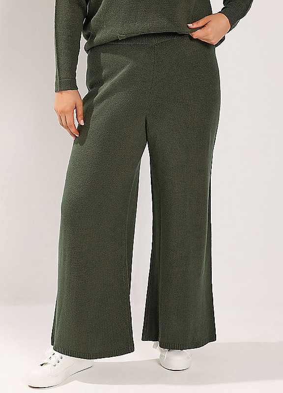 Yours Women's Dark Green Knitted Wide Leg Trousers In | Size: 22-24 - Image 2