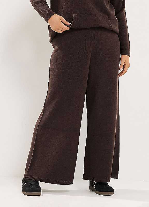 Yours Women's Chocolate Knitted Wide Leg Trousers In | Size: 22/24 - Image 2