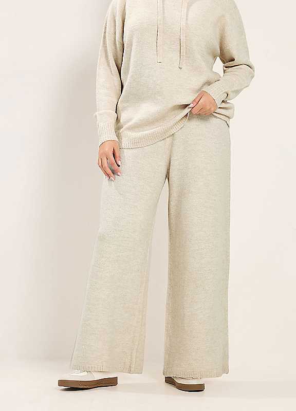 Yours Women's Knitted Wide Leg Trousers in Cream | Size: 22-24 - Image 2