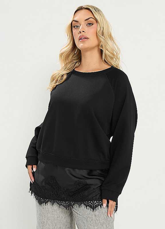 Yours Women's Black Lace 2-In-1 Jumper In | : 22/24 - Image 6