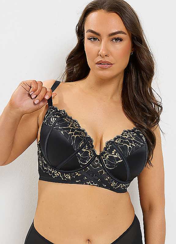 Yours Black Curve Lace Balconette Underwired Bra