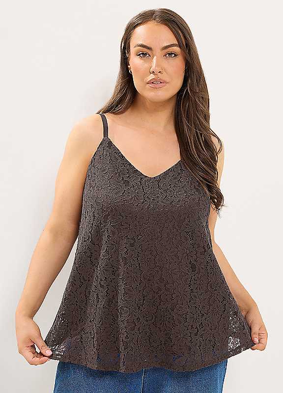 Yours Women's Brown Lace Cami Vest Top In | Size: 20 - Image 2