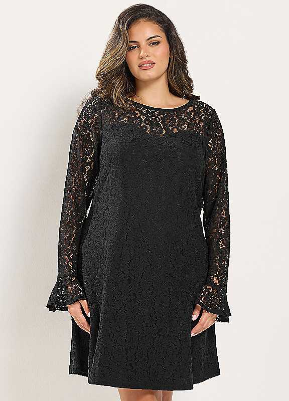Yours Women's Lace Frill Sleeve Dress in Black | Size: 14 - Image 2