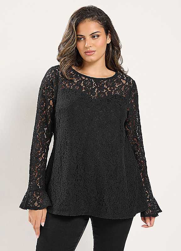 Yours Women's Black Lace Long Sleeve Top In | Size: 26-28 - Image 6