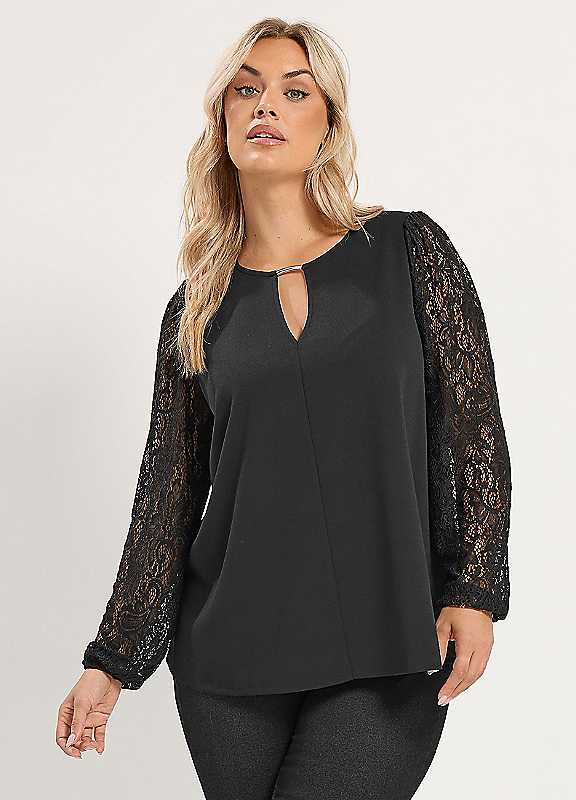 Yours Women's Black Lace Sleeve Blouse In Size 26-28 - Image 6