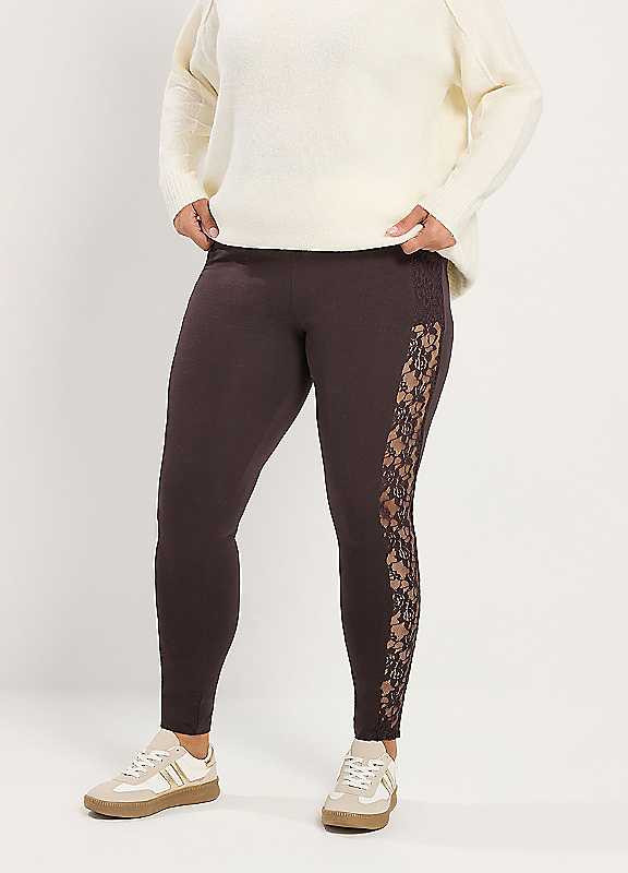 Yours Women's Brown Lace Stripe Leggings In Size 18 - Image 6