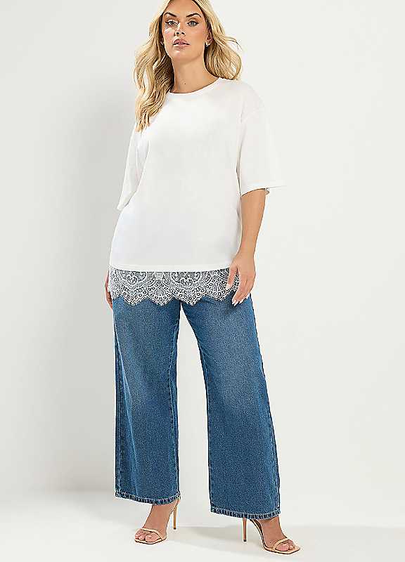 Yours Women's Ivory Lace Hem T-Shirt In | Size: 26-28 - Image 6
