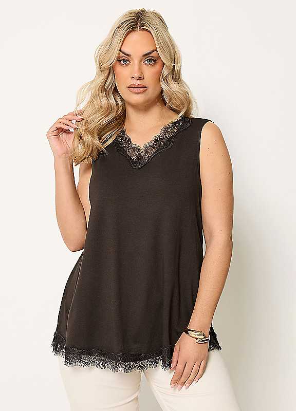 Yours Women's Chocolate Lace Trim Vest Top In Size 30-32 - Image 2