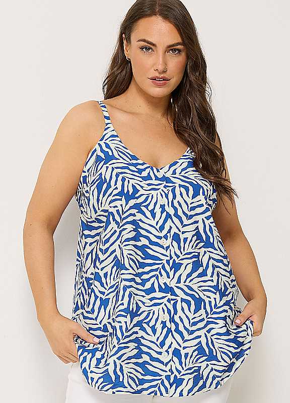 Yours Women's Cobalt Leaf Print Vest Top In | Size: 30/32 - Image 3