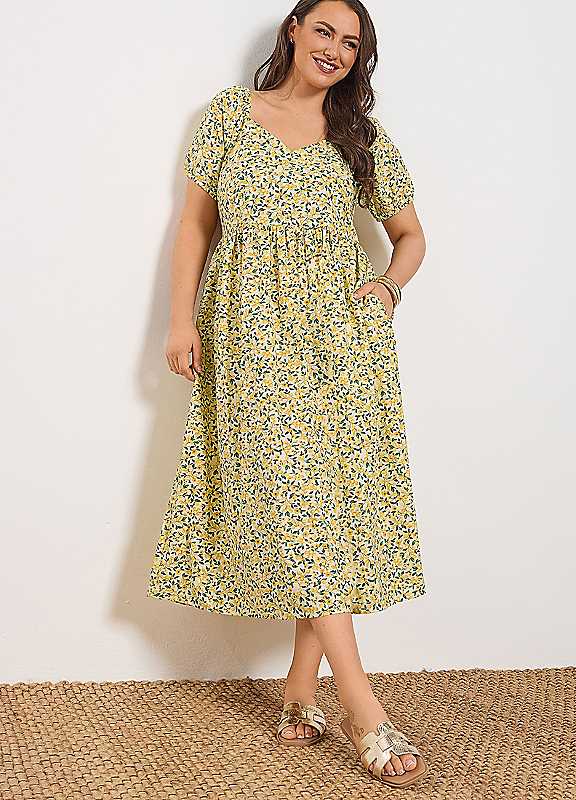 Yours Curve Women's Yellow Print Maxi Dress - Image 2