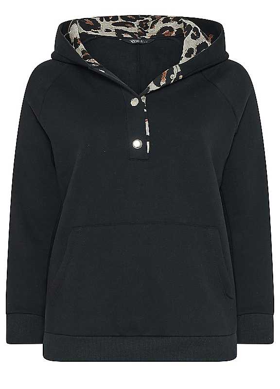 Yours Women's Black Leopard Contrast Hoodie In Size 20 - Image 2