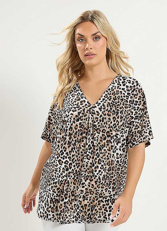 Yours Women's Chocolate Leopard Pleated Front Top In | Size: 30/32 - Image 7