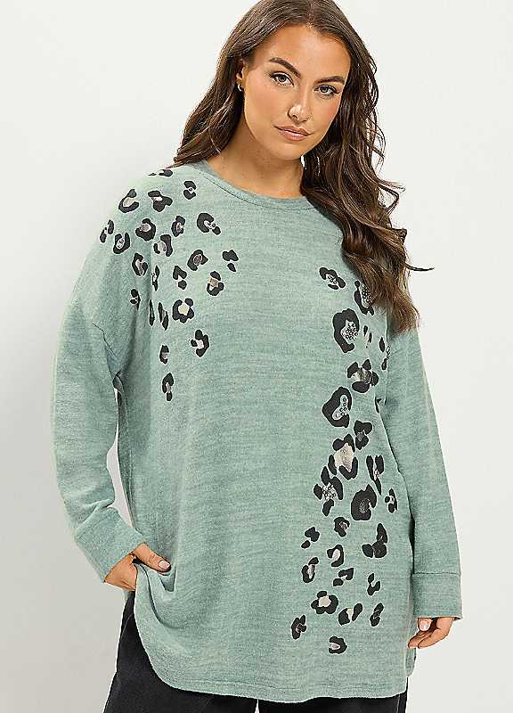 Yours Women's Green Soft Touch Leopard Print Jumper In | Size: 22-24 - Image 7