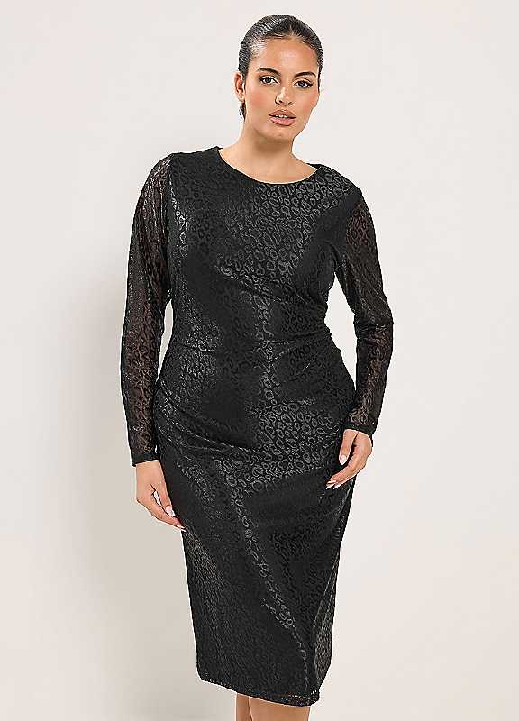 Yours Women's Black Leopard Print Ruched Side Midi Dress In | : Size 14 - Image 2