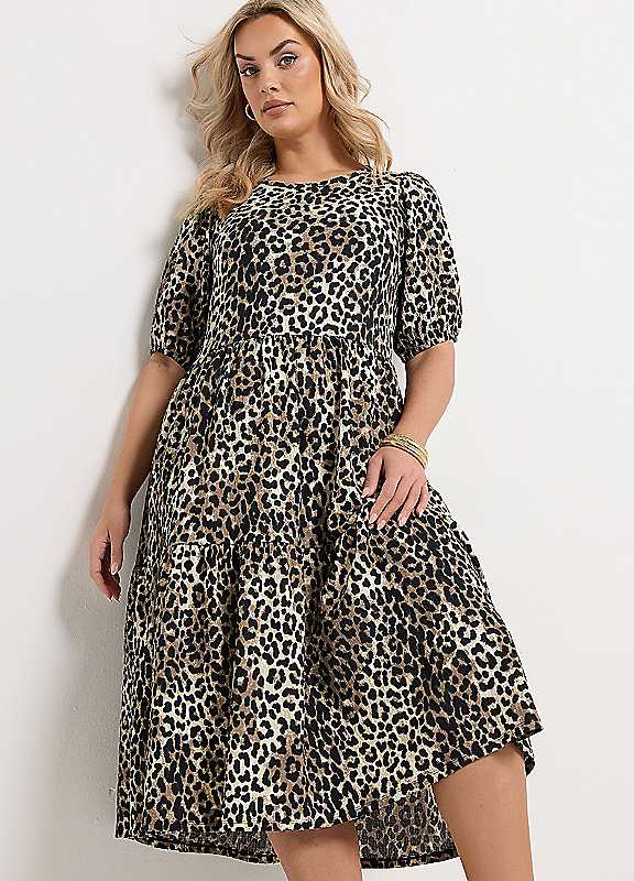 Yours Women's Brown Leopard Tiered Midi Dress In Size 26-28 - Image 2