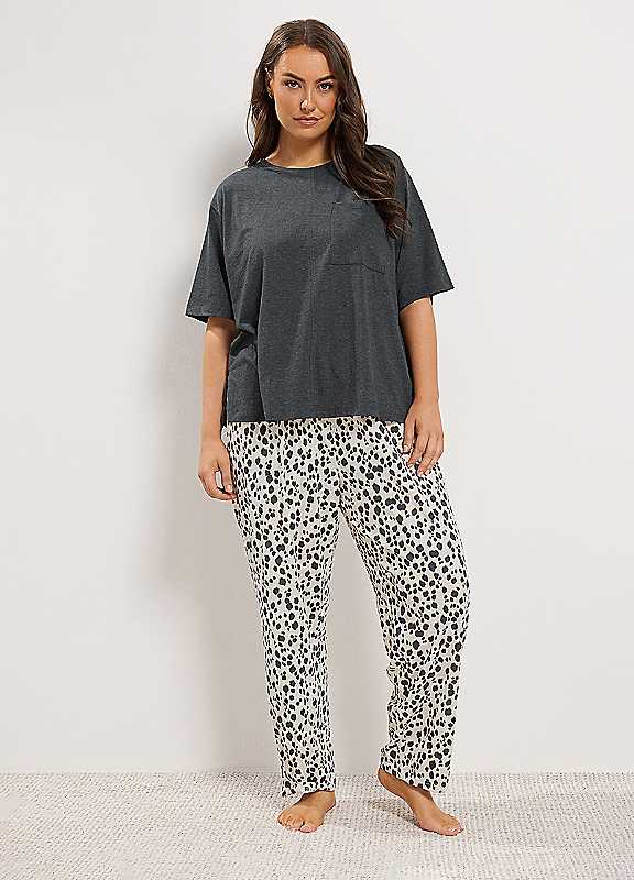 Yours Women's Mid Grey Leopard Wide Leg Pyjama Set In Size 10-12 - Image 6