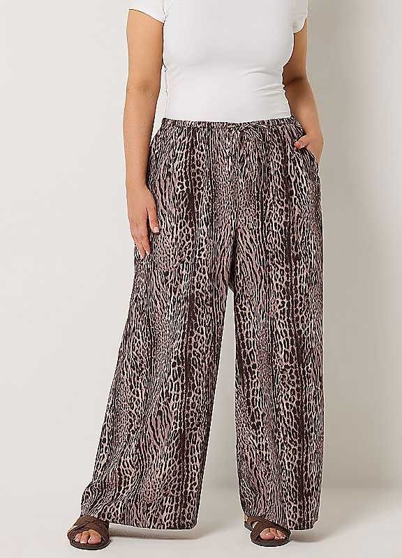 Yours Women's Brown Leopard Wide Leg Trousers In | Size: 22/24 - Image 3