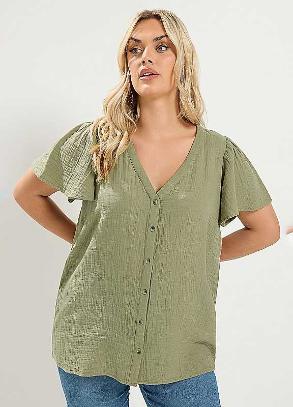 Yours Women's Linen Blouse in Green | Size: 16 - Image 6