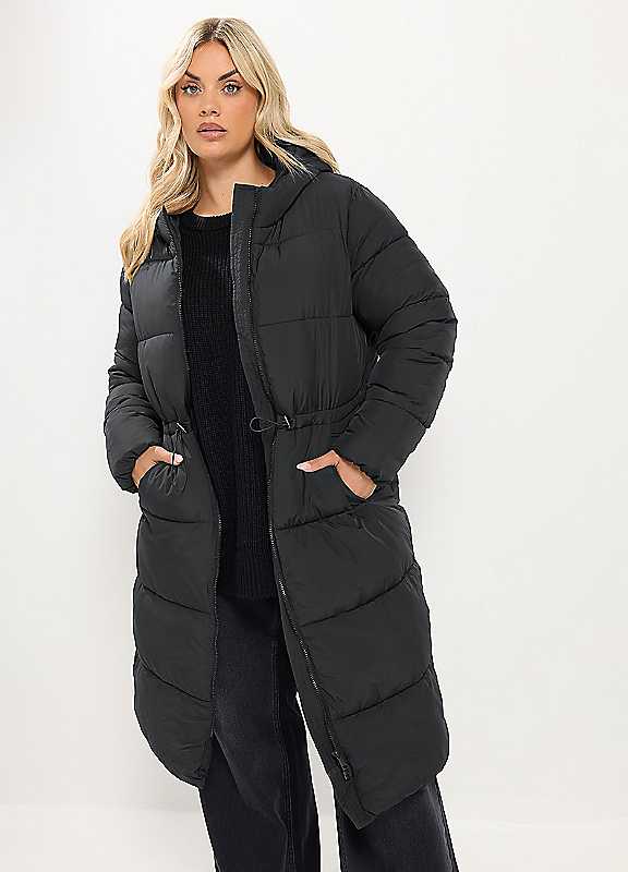 Yours Women's Black Curve Longline Puffer Coat