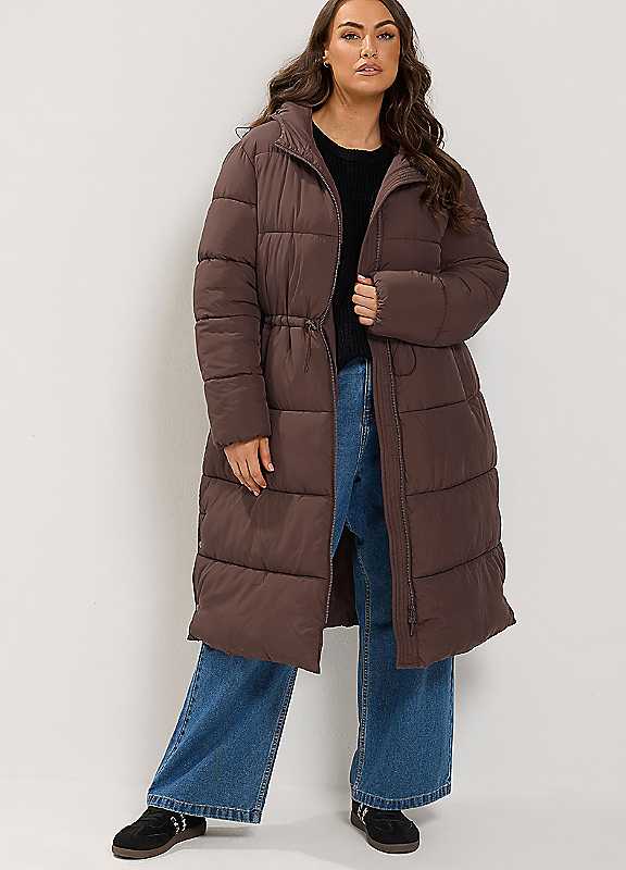 Yours Women's Brown Longline Puffer Coat In | Size: 18 - Image 3
