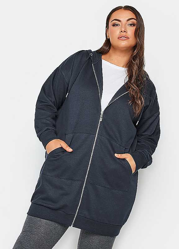 Yours Women's Blue Longline Zip Hoodie In | Size: 16 - Image 3