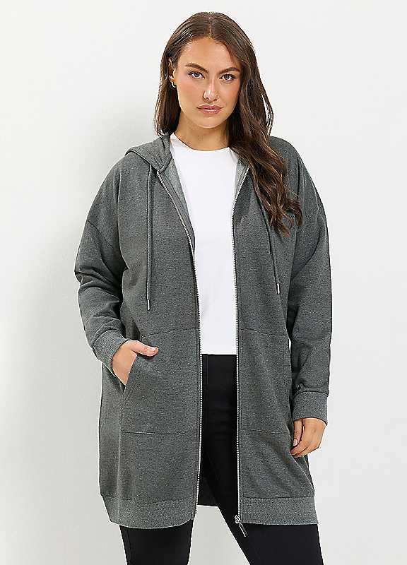 Yours Women's Grey Longline Zip Through Hoodie In | Size: 14 - Image 7