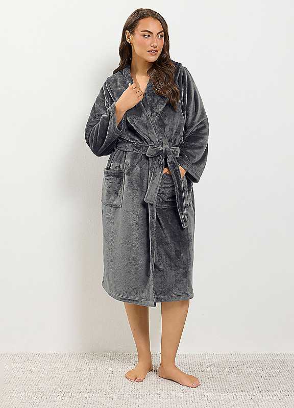 Yours Women's Dark Grey Luxe Dressing Gown In Size 18-20 - Image 6